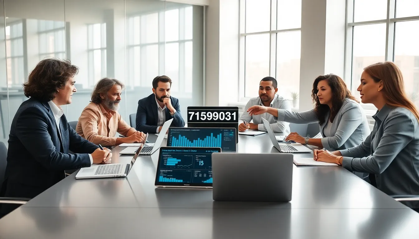 diverse professionals collaborating over the significance of number 7159611031.