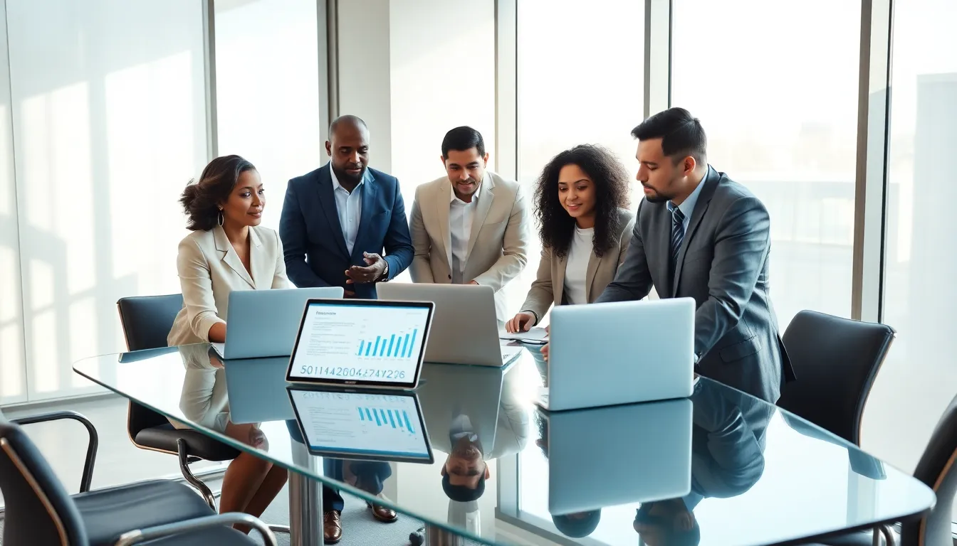 diverse team discussing regulatory compliance in a modern office.