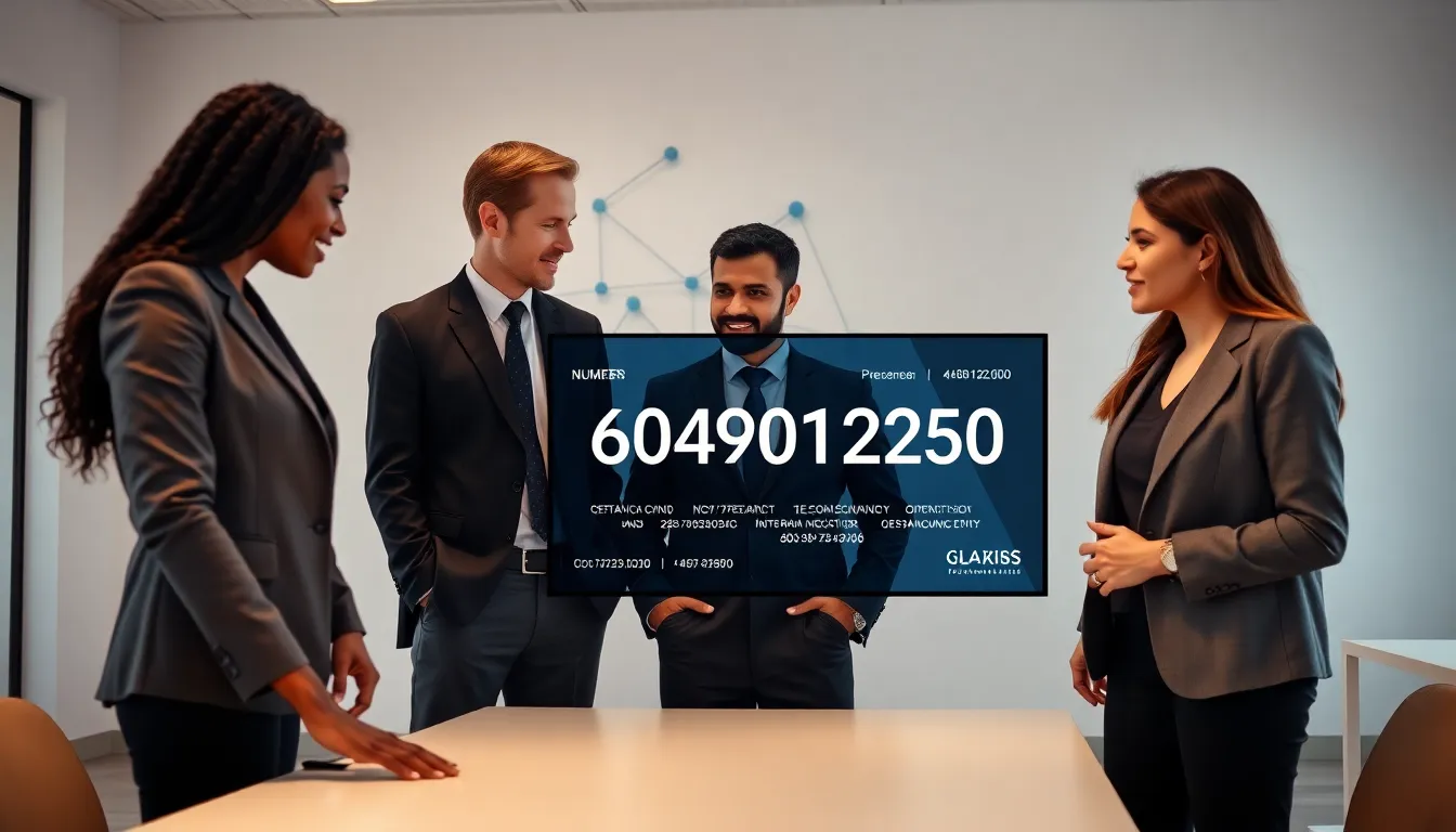 professionals discussing telecommunications and the number 6049012250.