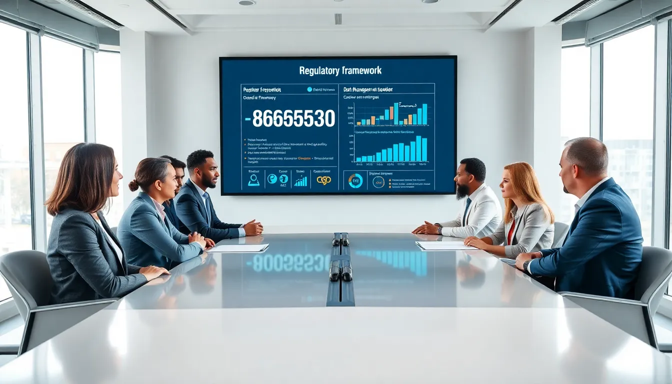 diverse team discussing data management in a modern office.